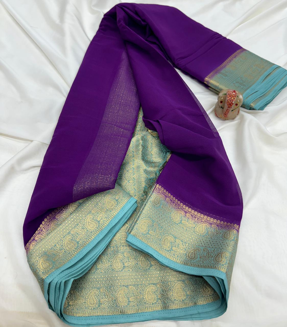 Rust Orange PURE GALA  GEORGETTE Kanchipuram Silk Saree